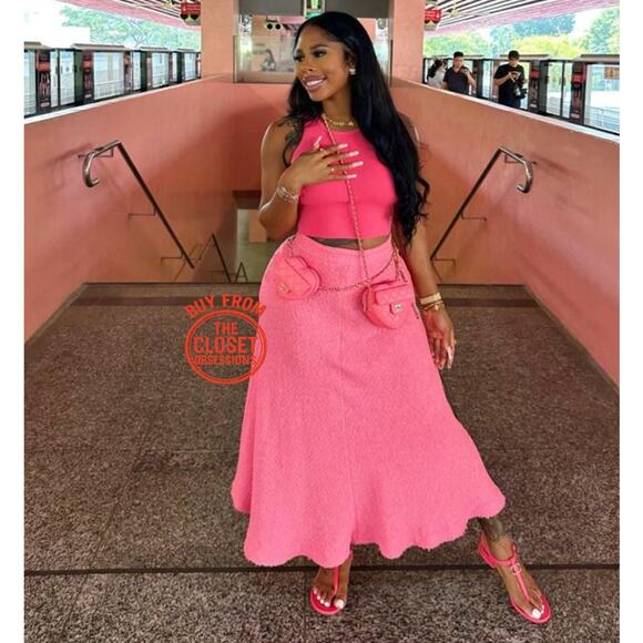 ZARA Hot Pink A-Line Maxi Skirt Textured Fabric NWT Size L - Picture 10 of 15